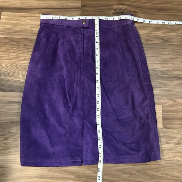 Global Identity Purple Genuine Suede Vintage Lined Back Slit Snap Zip Skirt 9/10 - Picture 8 of 11